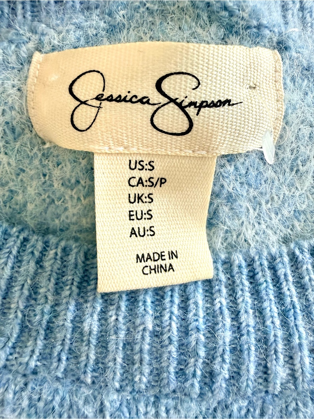 Jessica Simpson Allover Bow Cropped Crewneck Sweater Blue White S - Picture 2 of 11
